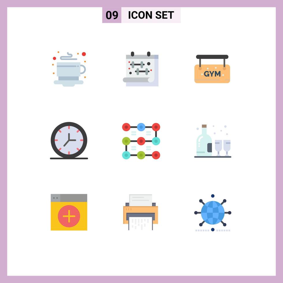 Group of 9 Flat Colors Signs and Symbols for security pattern gym lock interior Editable Vector Design Elements