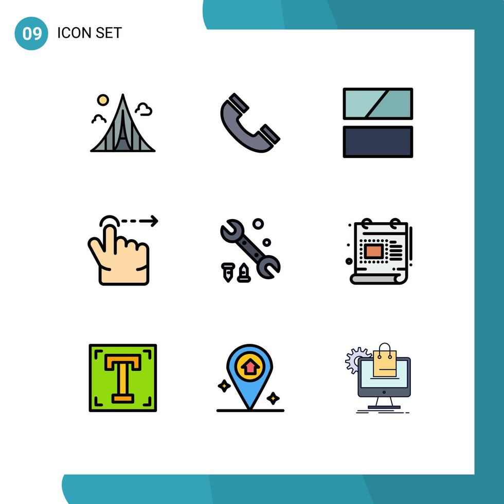 Pictogram Set of 9 Simple Filledline Flat Colors of options swipe ui gesture layout Editable Vector Design Elements