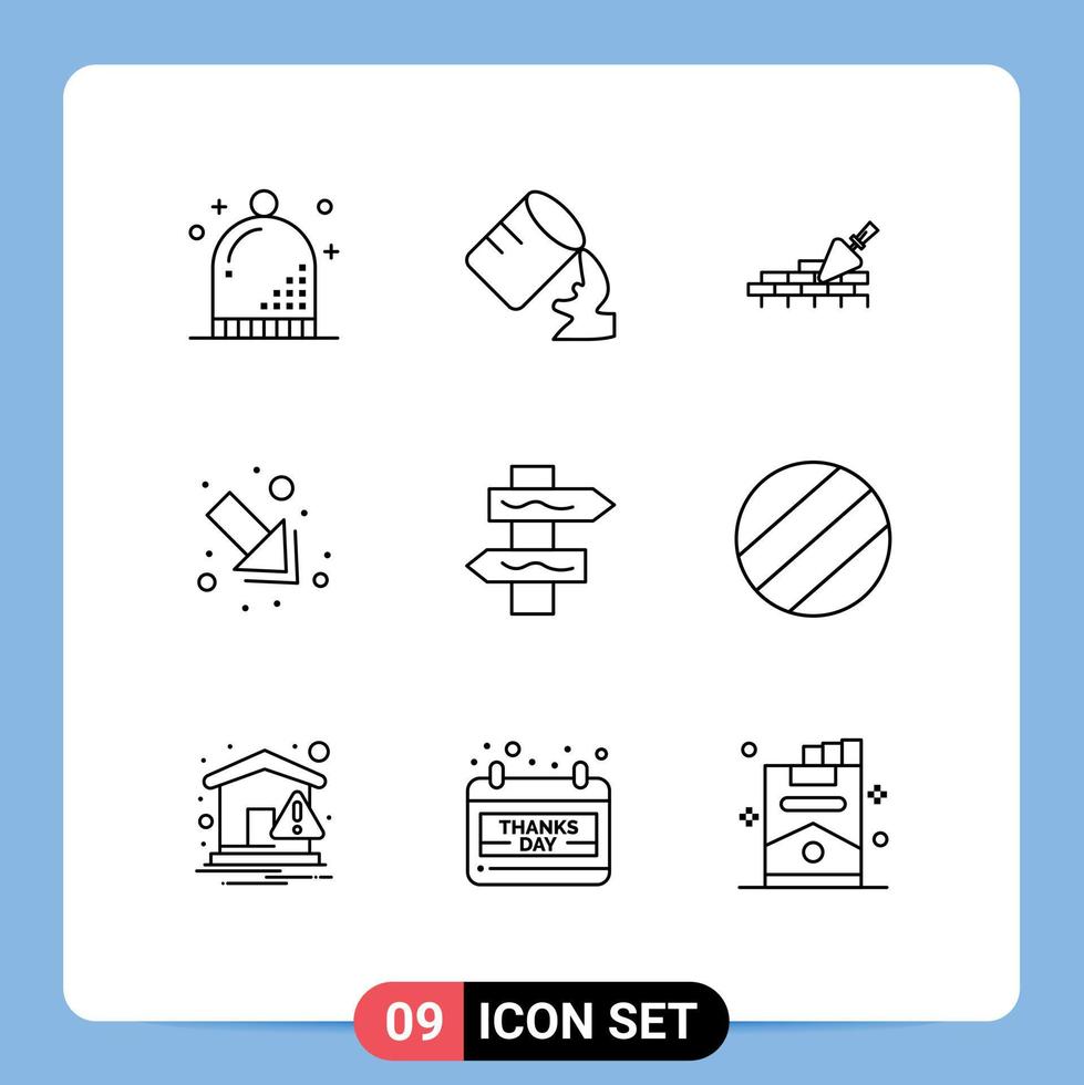 9 contornos universales establecidos para aplicaciones web y móviles elementos de diseño de vector editables de flecha derecha de ladrillo de índice de carretera