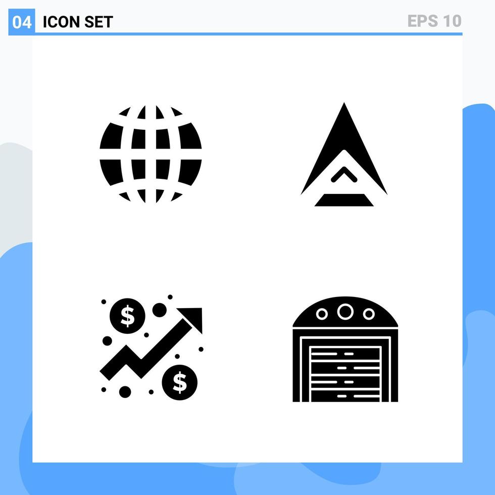 Modern 4 solid style icons Glyph Symbols for general use Creative Solid Icon Sign Isolated on White Background 4 Icons Pack Creative Black Icon vector background