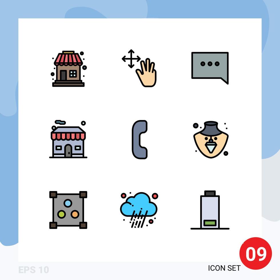 Set of 9 Vector Filledline Flat Colors on Grid for nacklace call chat answer real Editable Vector Design Elements