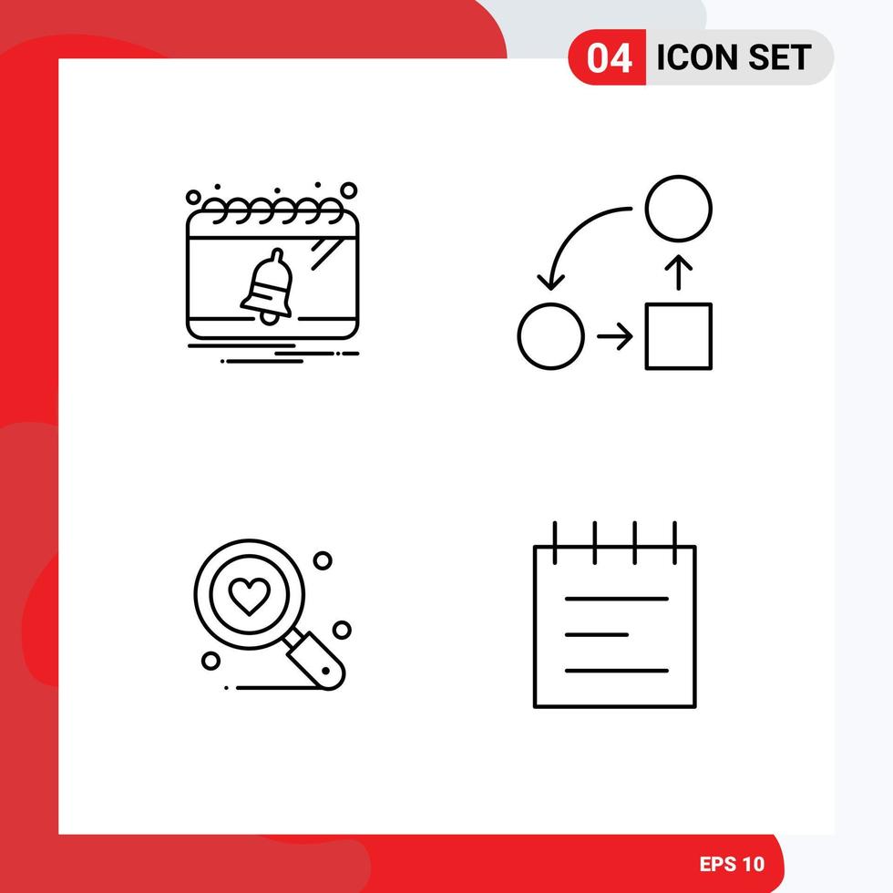 Modern Set of 4 Filledline Flat Colors and symbols such as bell search notification planning heart Editable Vector Design Elements