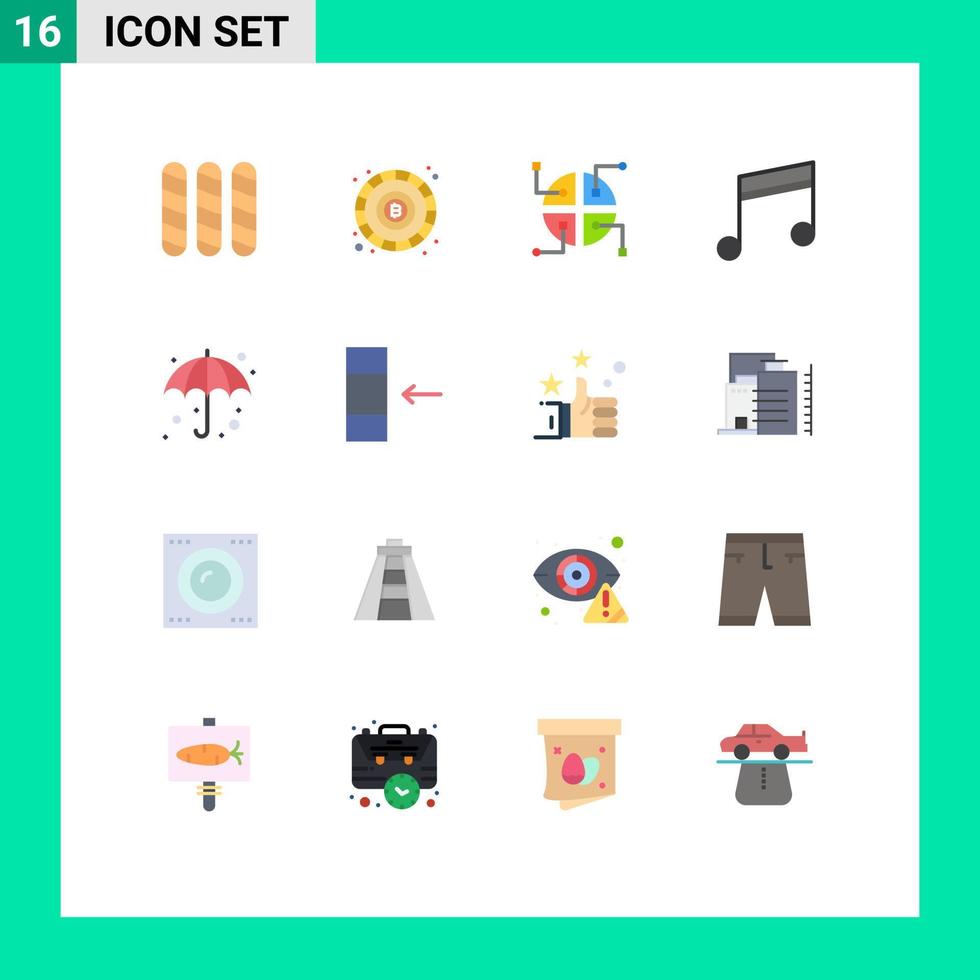 grupo universal de símbolos de iconos de 16 colores planos modernos de columna mapa meteorológico canción de paraguas paquete editable de elementos creativos de diseño de vectores