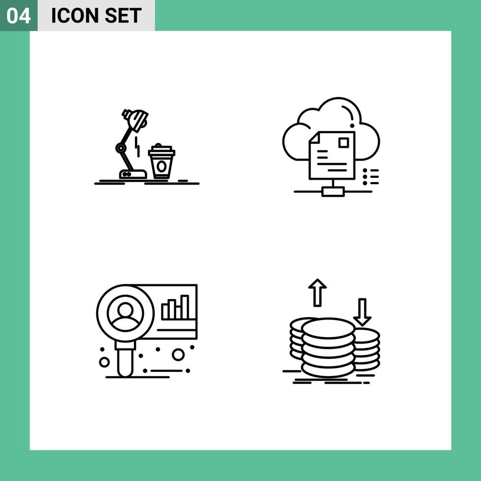 4 Creative Icons Modern Signs and Symbols of studio document lamp sharing diagram Editable Vector Design Elements