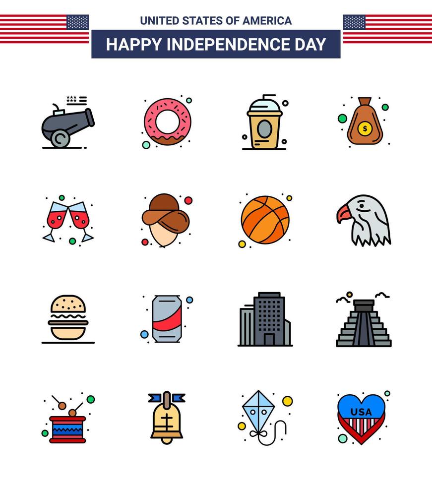 16 iconos creativos de ee.uu. signos de independencia modernos y símbolos del 4 de julio de vino en efectivo cole bolsa dólar editable día de ee.uu. elementos de diseño vectorial vector