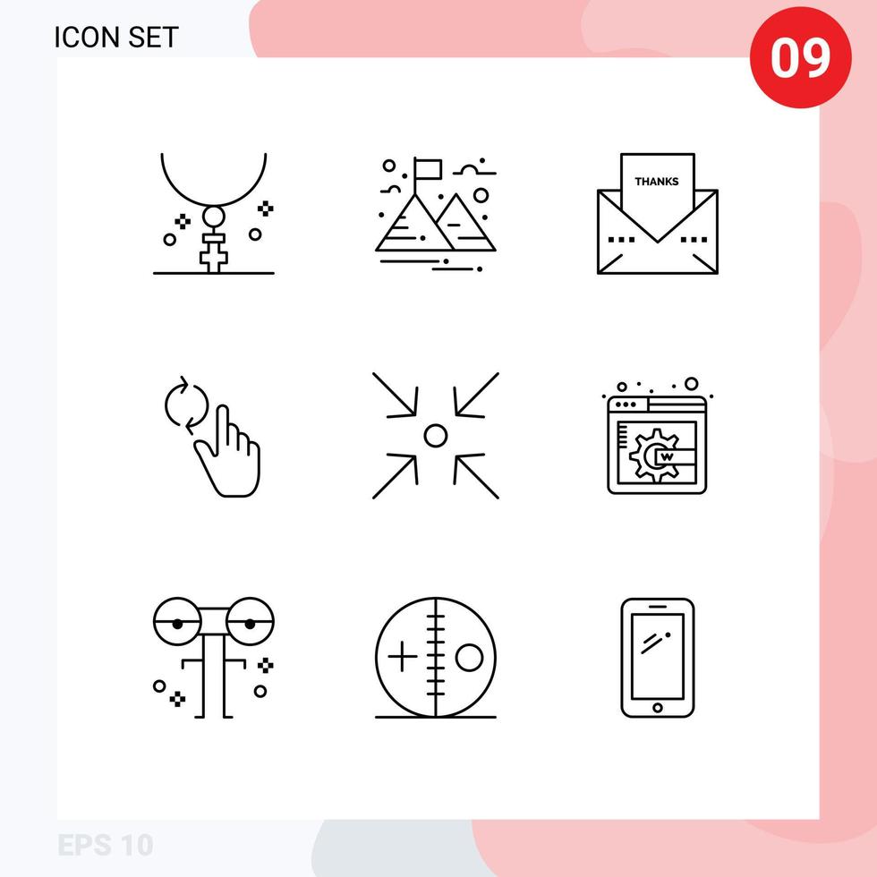 Universal Icon Symbols Group of 9 Modern Outlines of arrow refresh envelope hand thanksgiving Editable Vector Design Elements