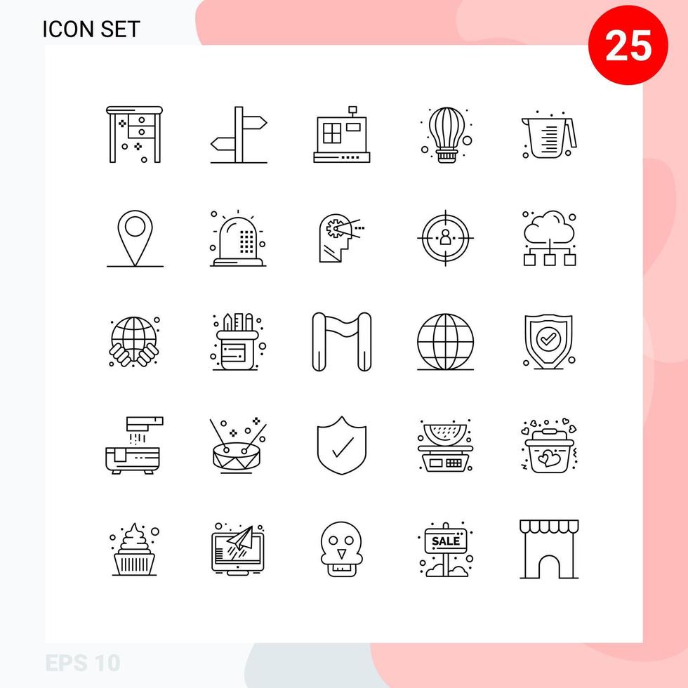 Stock Vector Icon Pack of 25 Line Signs and Symbols for jug baking cashbox hot air balloon Editable Vector Design Elements