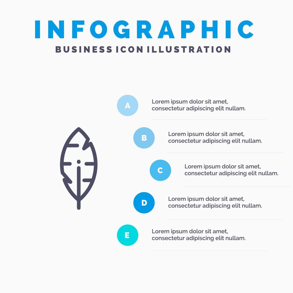 Feather Ink Write Blue Infographics Template 5 Steps Vector Line Icon template