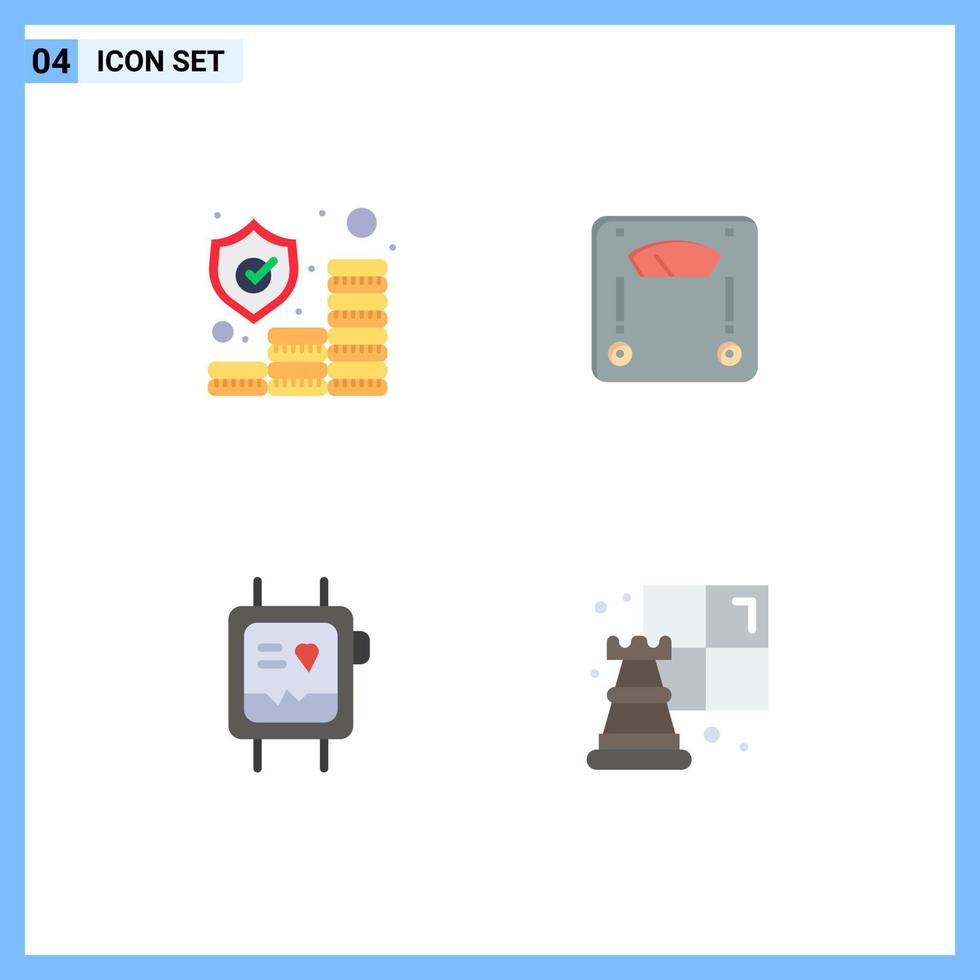 Group of 4 Modern Flat Icons Set for insurance health protection weighing watch Editable Vector Design Elements