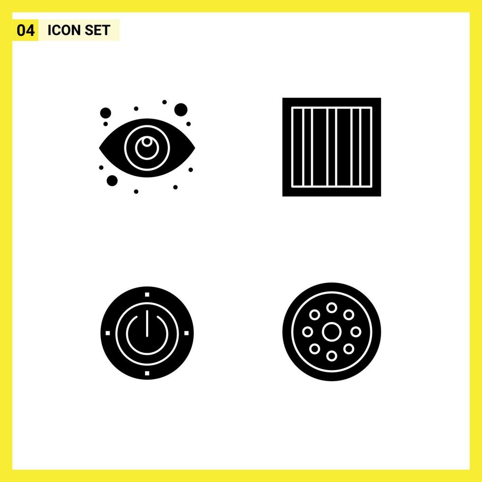 4 Universal Solid Glyphs Set for Web and Mobile Applications eye power view prison lock Editable Vector Design Elements