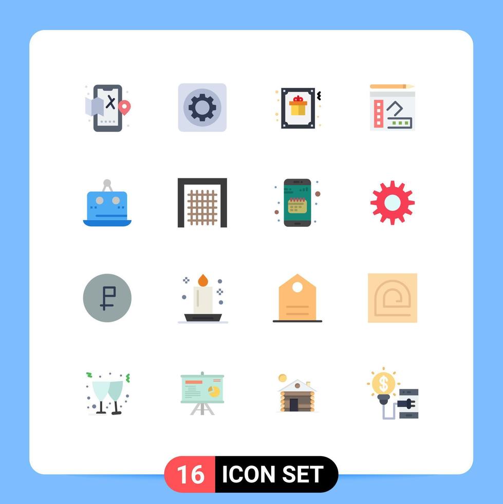 Paquete de 16 colores planos de interfaz de usuario de signos y símbolos modernos del libro de herramientas de cuaderno de escritor paquete editable de regalo de elementos creativos de diseño de vectores