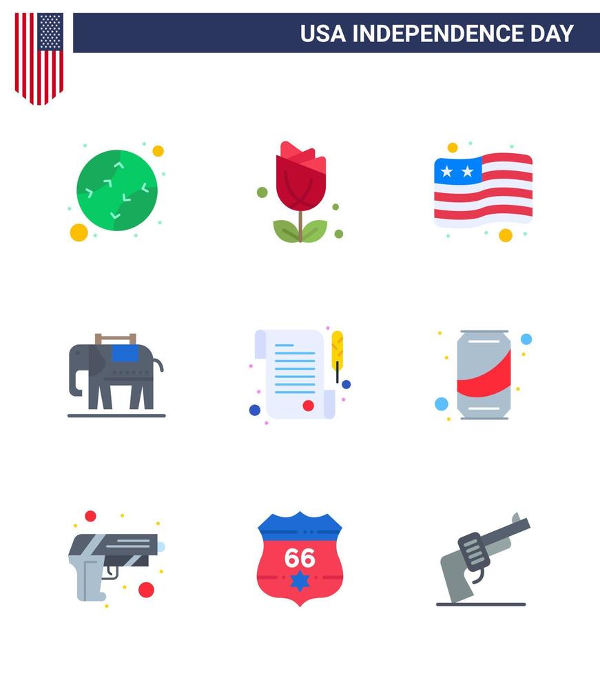 Stock Vector Icon Pack of American Day 9 Line Signs and Symbols for beer receipt country paper american Editable USA Day Vector Design Elements