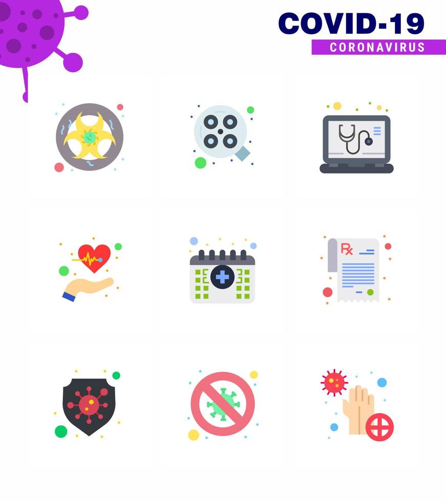 Coronavirus awareness icons 9 Flat Color icon Corona Virus Flu Related such as pulses health surgical care service viral coronavirus 2019nov disease Vector Design Elements