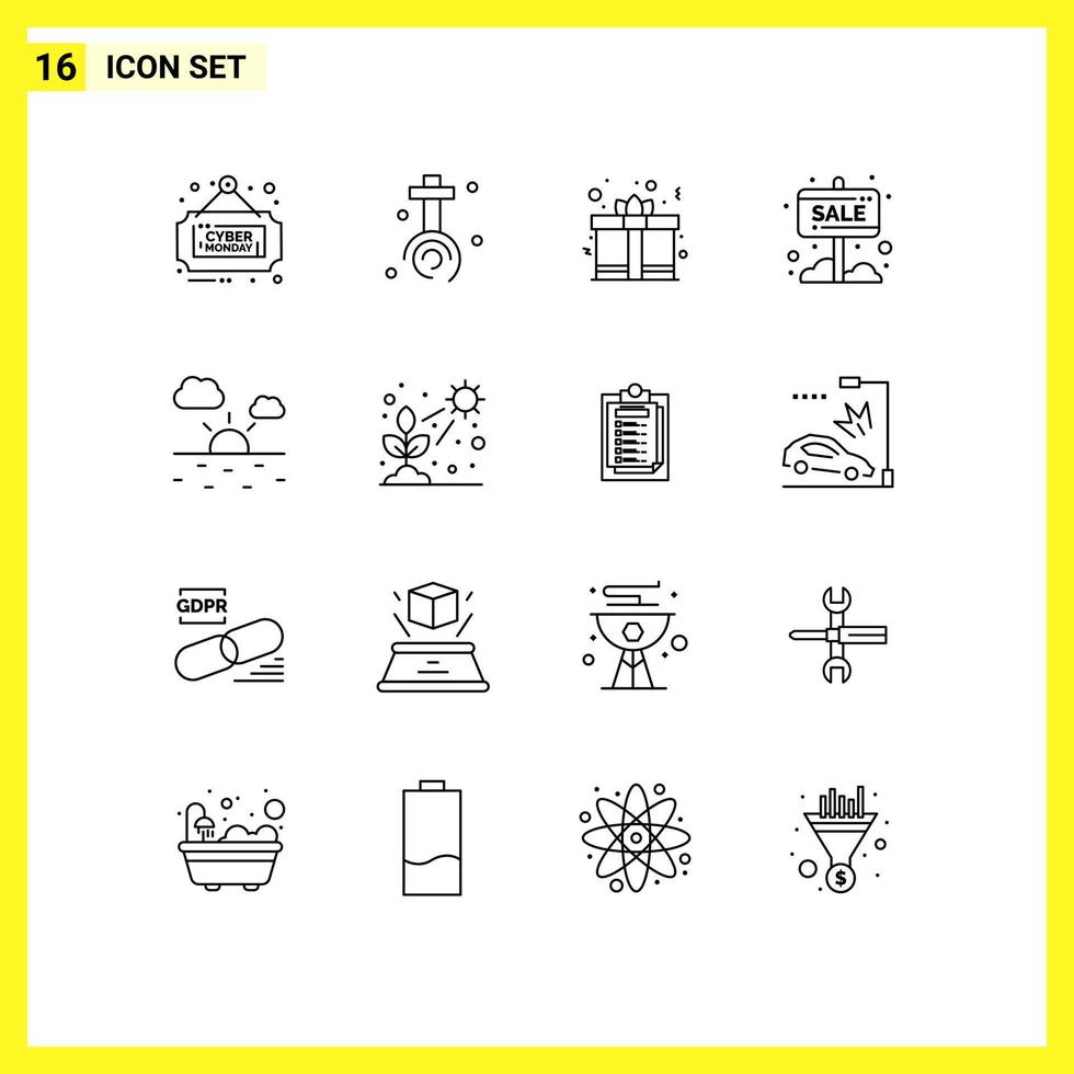 Pictogram Set of 16 Simple Outlines of cloud sale board day sale banner Editable Vector Design Elements