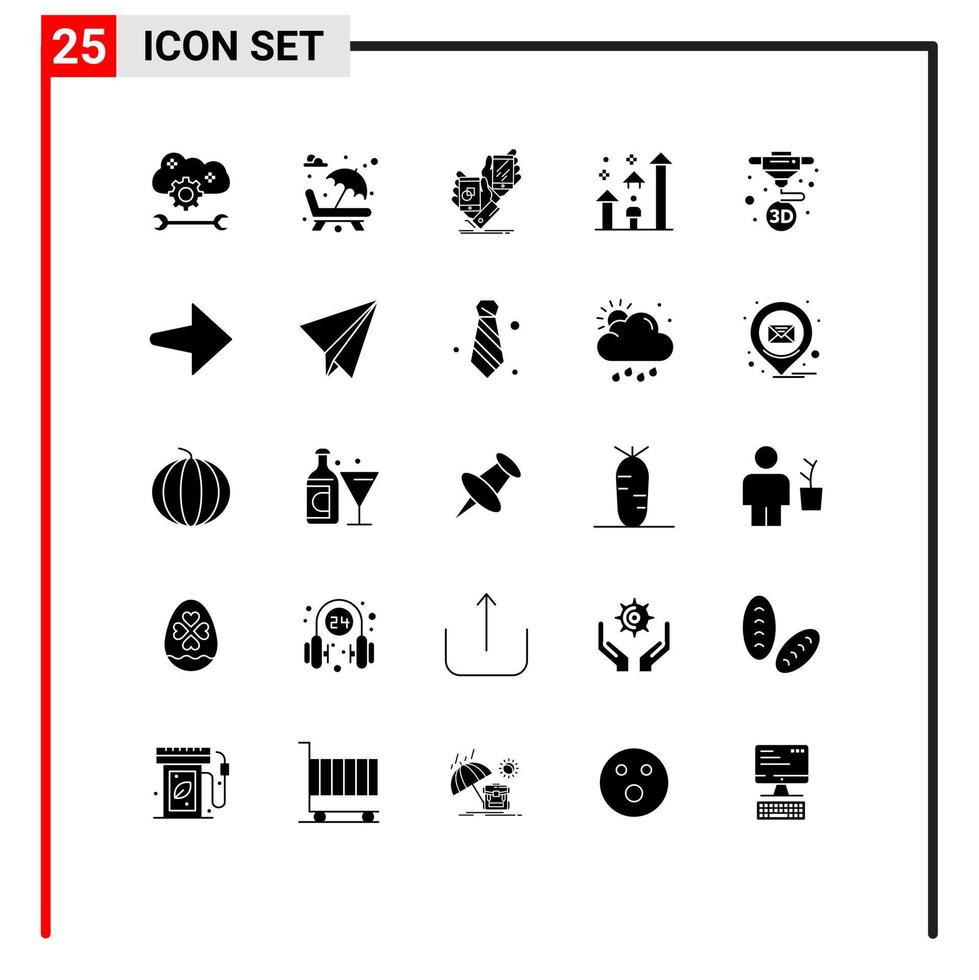 Modern Set of 25 Solid Glyphs Pictograph of arrow man romance product package Editable Vector Design Elements