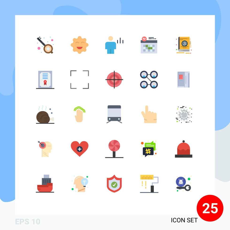 25 Thematic Vector Flat Colors and Editable Symbols of book day avatar clock calendar Editable Vector Design Elements