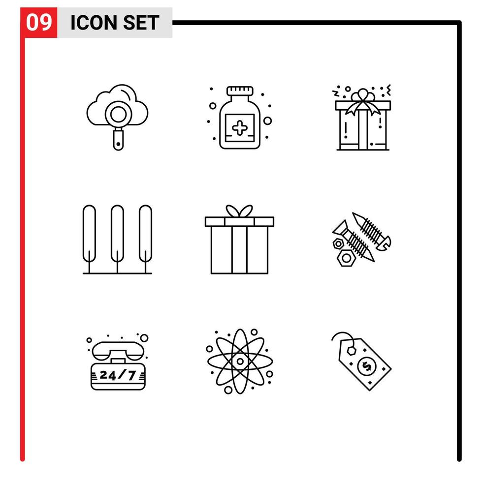 grupo de 9 esboza signos y símbolos para caja de regalo accesorios de regalo naturaleza elementos de diseño vectorial editables vector