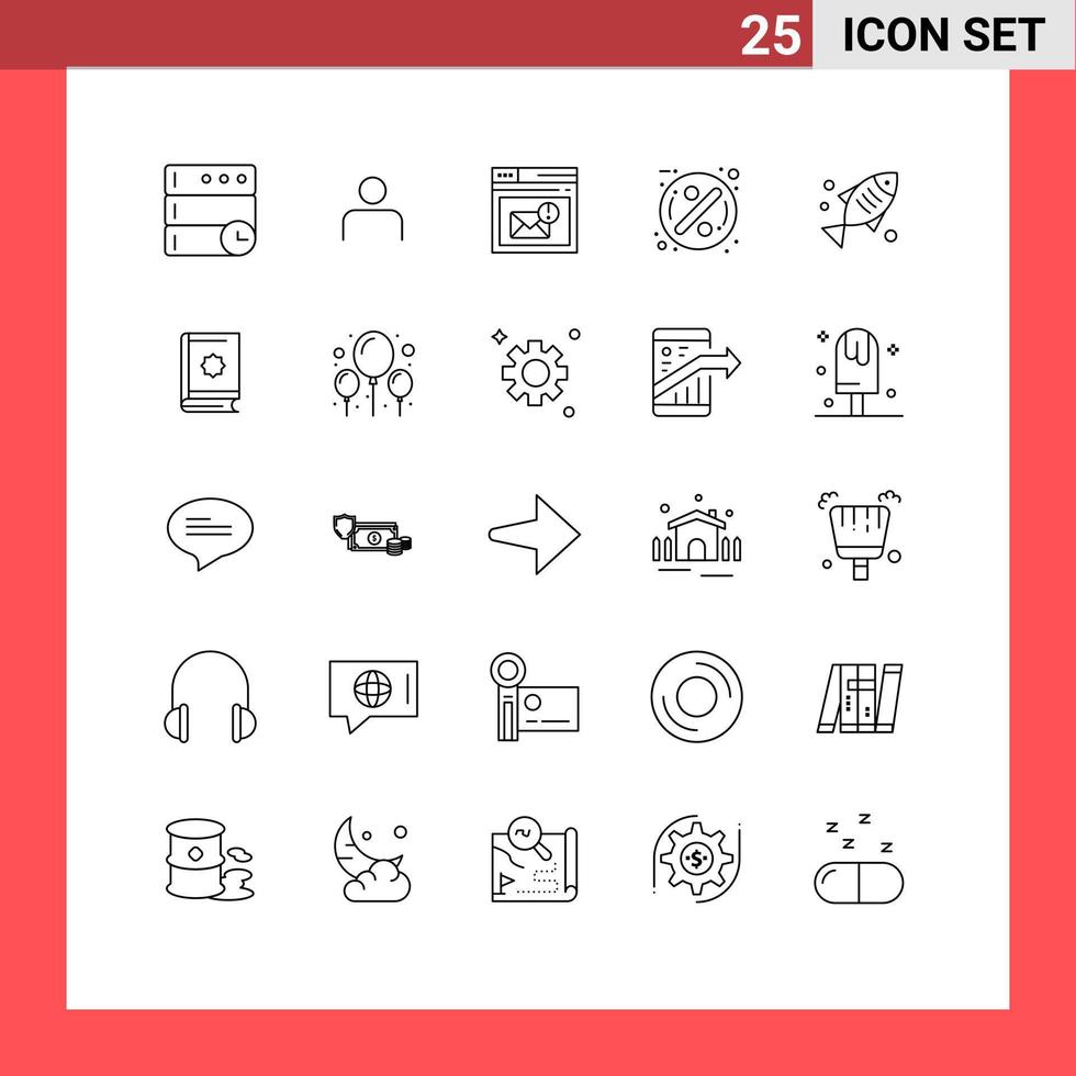 Universal Icon Symbols Group of 25 Modern Lines of medical discount browser badge alert Editable Vector Design Elements