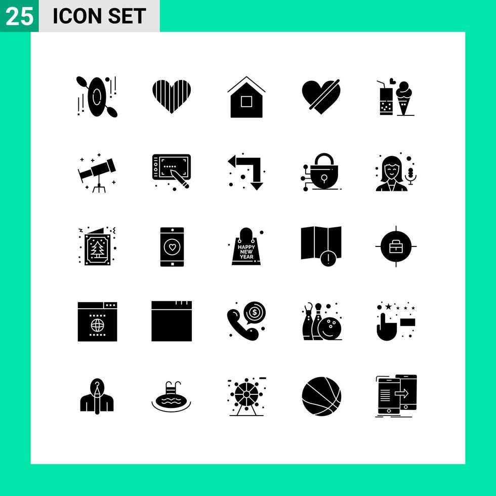 Set of 25 Modern UI Icons Symbols Signs for like heart building access shack Editable Vector Design Elements