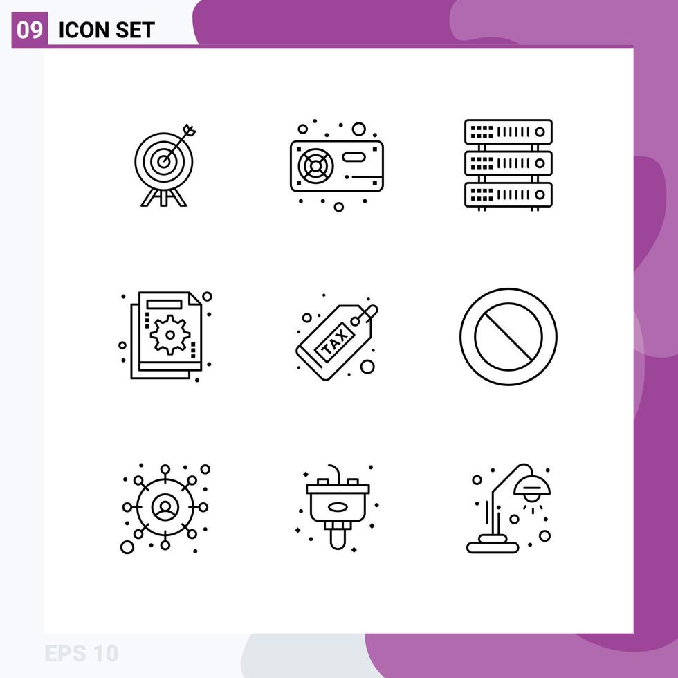 Mobile Interface Outline Set of 9 Pictograms of graph chart vga business hosting Editable Vector Design Elements
