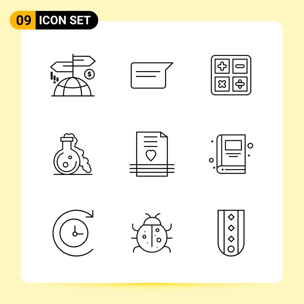 9 Creative Icons for Modern website design and responsive mobile apps 9 Outline Symbols Signs on White Background 9 Icon Pack Creative Black Icon vector background