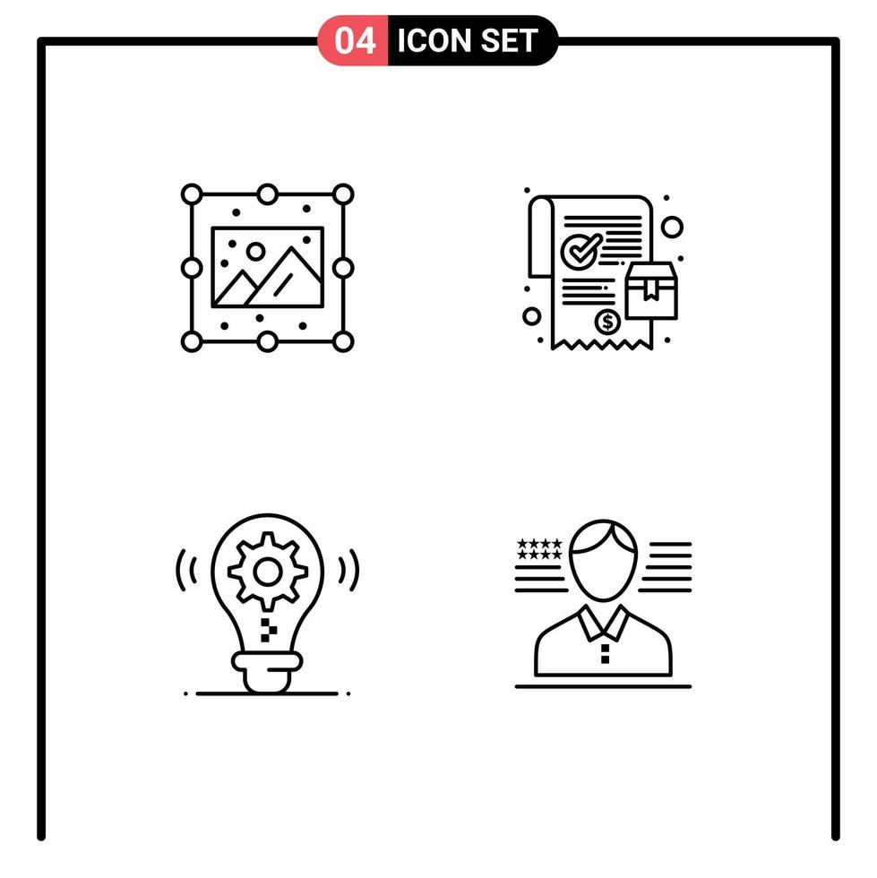 Set of 4 Commercial Filledline Flat Colors pack for creative idea image purchase setting Editable Vector Design Elements