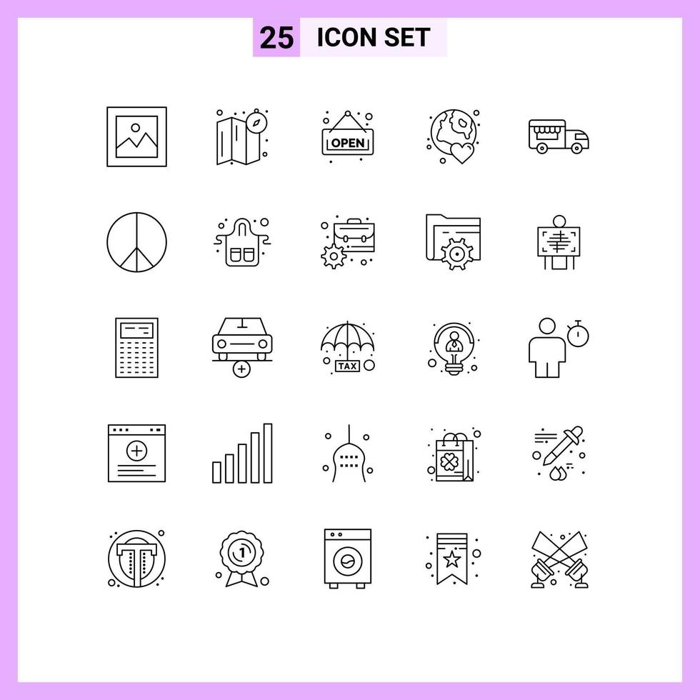 Set of 25 Modern UI Icons Symbols Signs for van ice cream board day world Editable Vector Design Elements