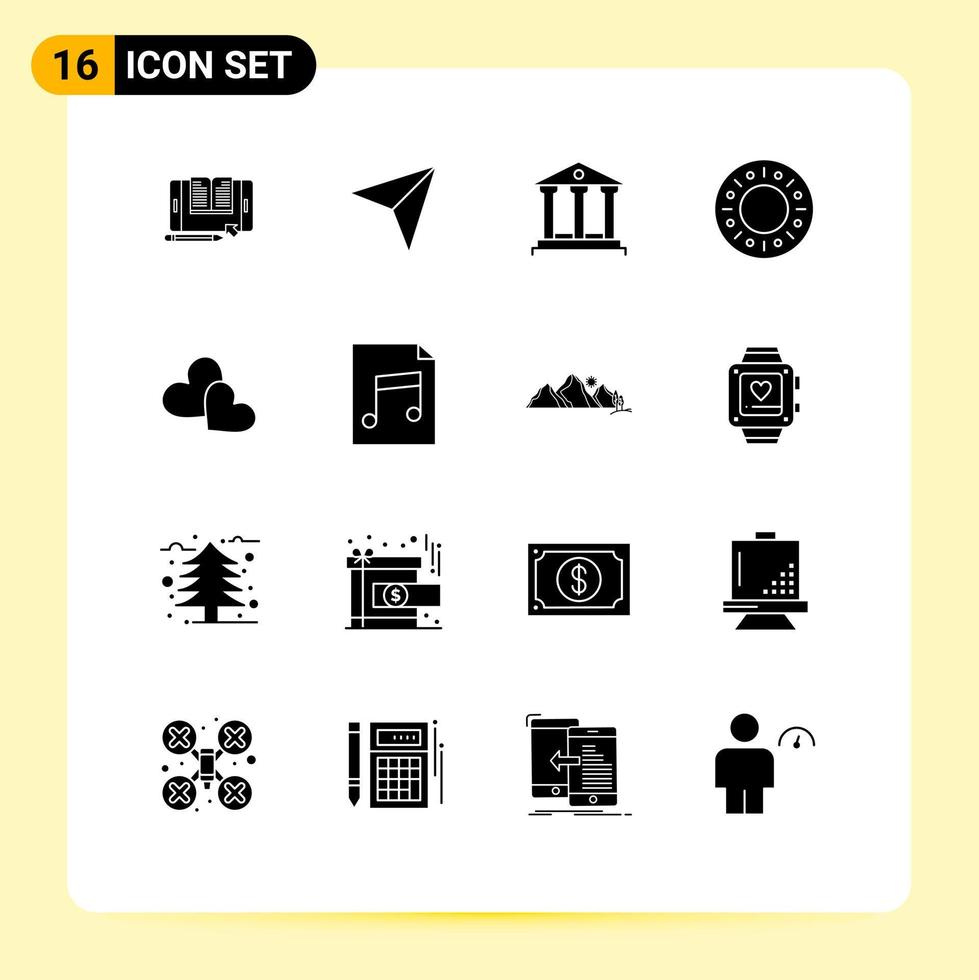 Universal Icon Symbols Group of 16 Modern Solid Glyphs of love food next doughnut money Editable Vector Design Elements