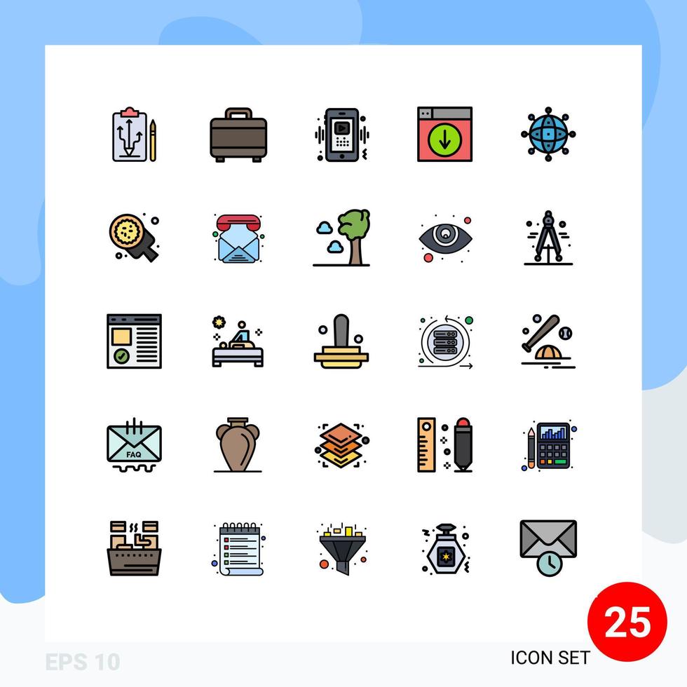 grupo de símbolos de iconos universales de 25 colores planos de líneas llenas modernas de descarga de aplicaciones diseño de teléfono elementos de diseño de vectores editables móviles