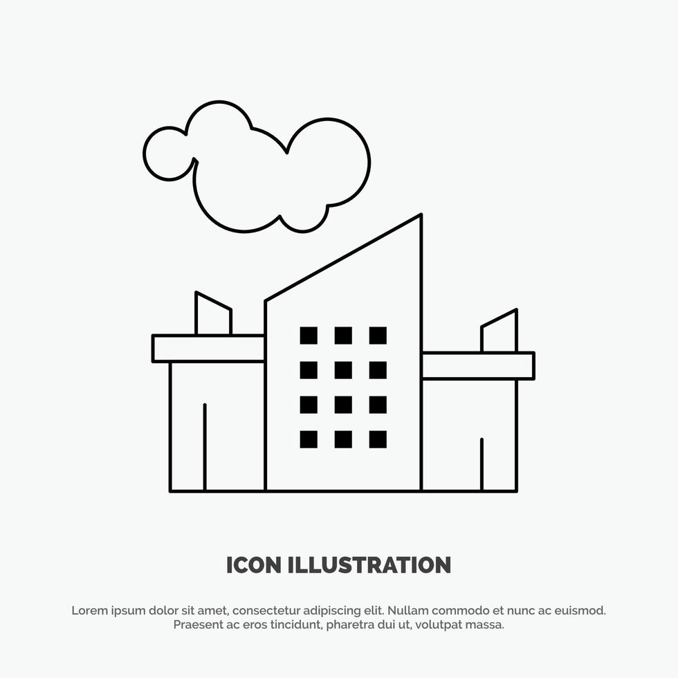 Factory Industry Landscape Pollution Line Icon Vector