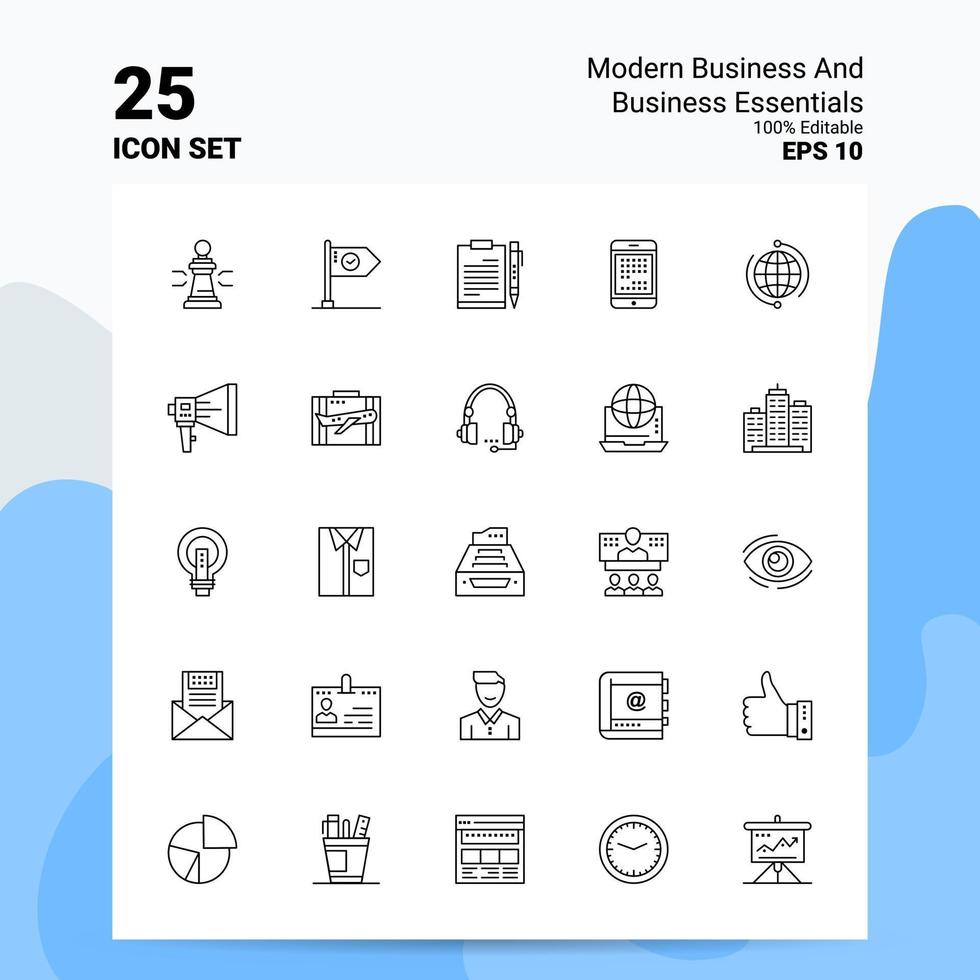 25 Modern Business and business essentials Icon Set 100 Editable EPS 10 Files Business Logo Concept Ideas Line icon design vector