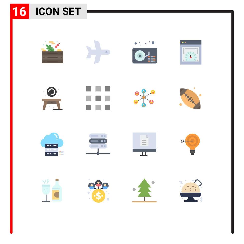 conjunto de pictogramas de 16 colores planos simples de la tabla de control de velocidad web de audio en casa prueba de velocidad de página paquete editable de elementos de diseño de vectores creativos