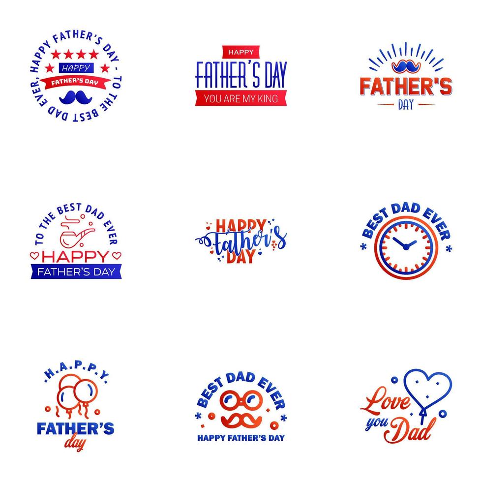 Happy fathers day 9 Blue and red Lettering happy fathers day Editable Vector Design Elements