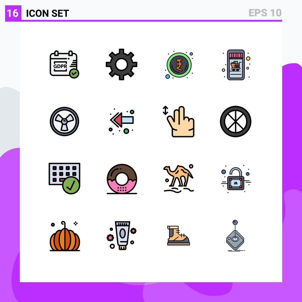 16 Flat Color Filled Line concept for Websites Mobile and Apps left arrow rupee science biohazard Editable Creative Vector Design Elements