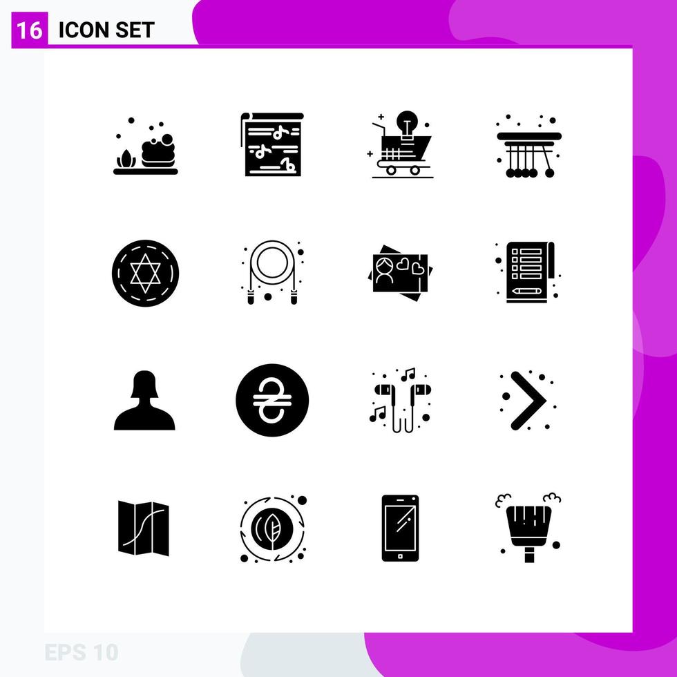 Set of 16 Modern UI Icons Symbols Signs for circle physics cart pendulum light bulb Editable Vector Design Elements