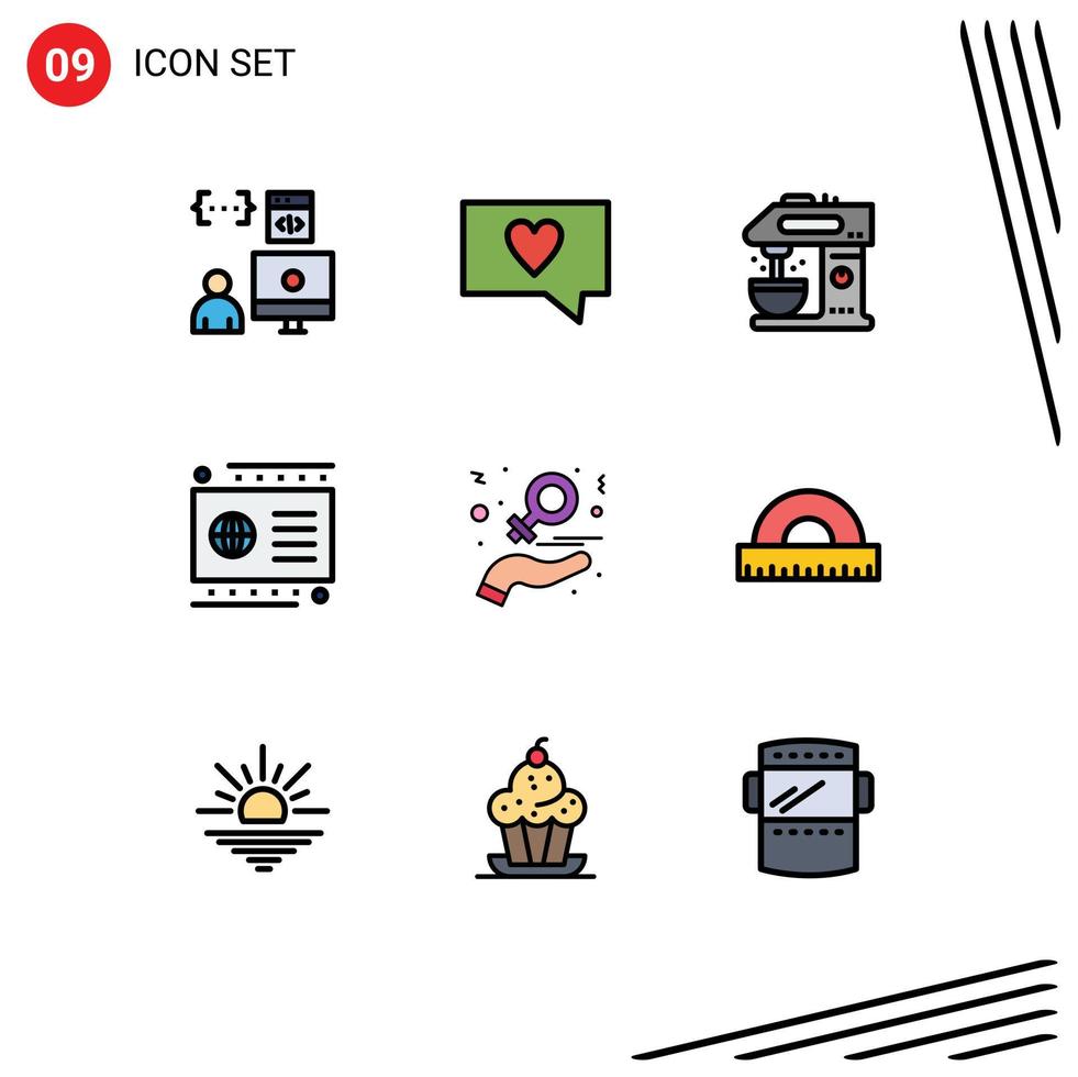 conjunto moderno de 9 colores planos y símbolos de línea de llenado, como elementos de diseño vectorial editables de tarjeta de débito de café de pago diario vector