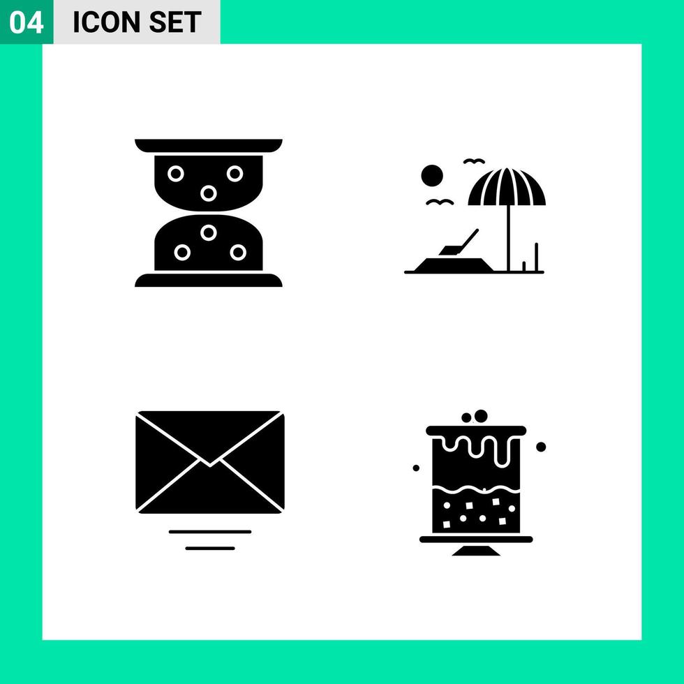 paquete de 4 símbolos de glifo de conjunto de iconos de estilo sólido para imprimir signos creativos aislados en fondo blanco 4 conjunto de iconos fondo de vector de icono negro creativo