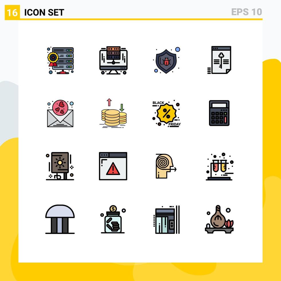 Pack of 16 Modern Flat Color Filled Lines Signs and Symbols ...
