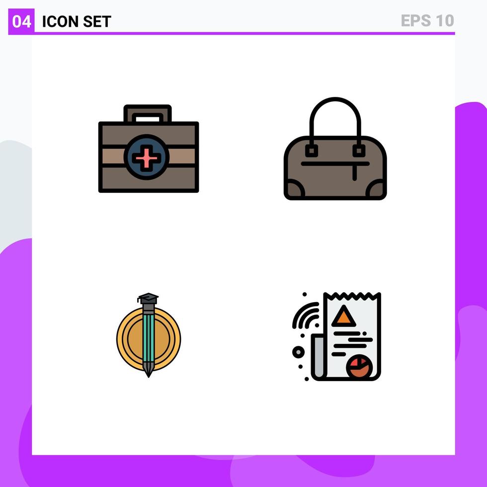 4 Universal Filledline Flat Colors Set for Web and Mobile Applications hospital digital bag degree file Editable Vector Design Elements