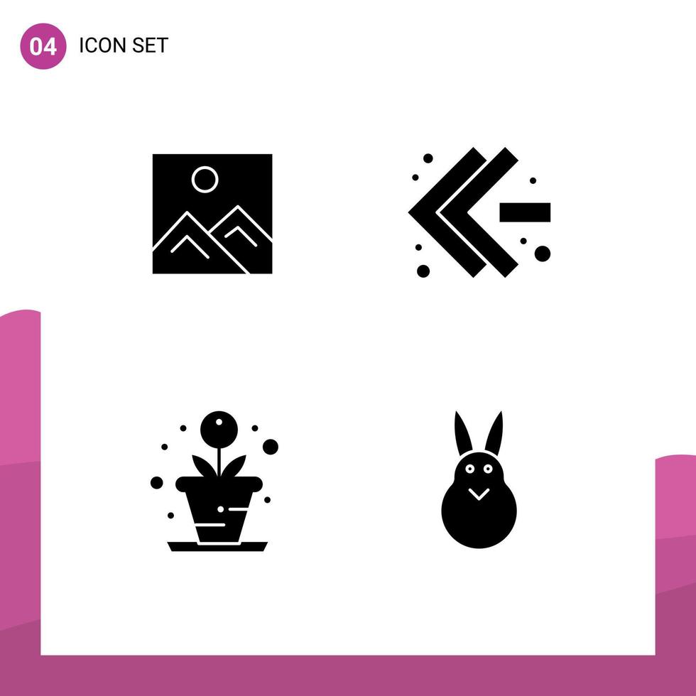 Set of 4 Commercial Solid Glyphs pack for frame growth education left easter Editable Vector Design Elements