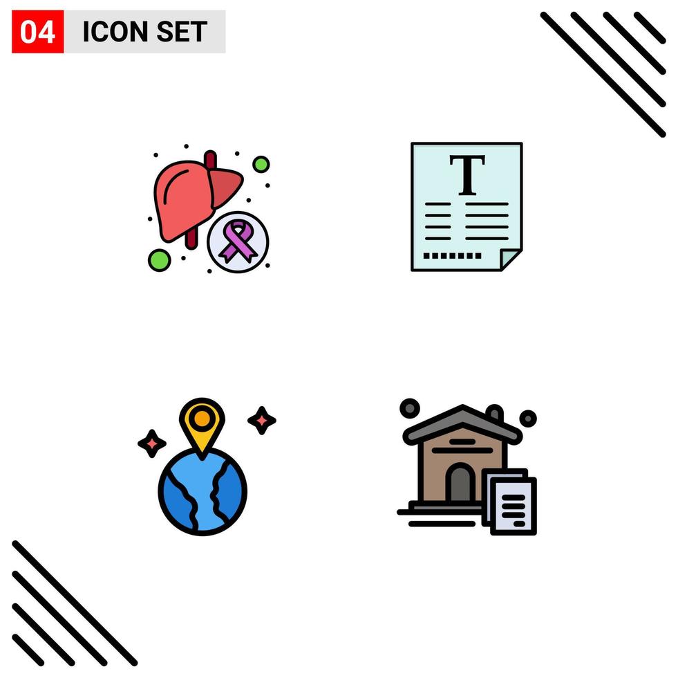 Universal Icon Symbols Group of 4 Modern Filledline Flat Colors of cancer world liver text location Editable Vector Design Elements