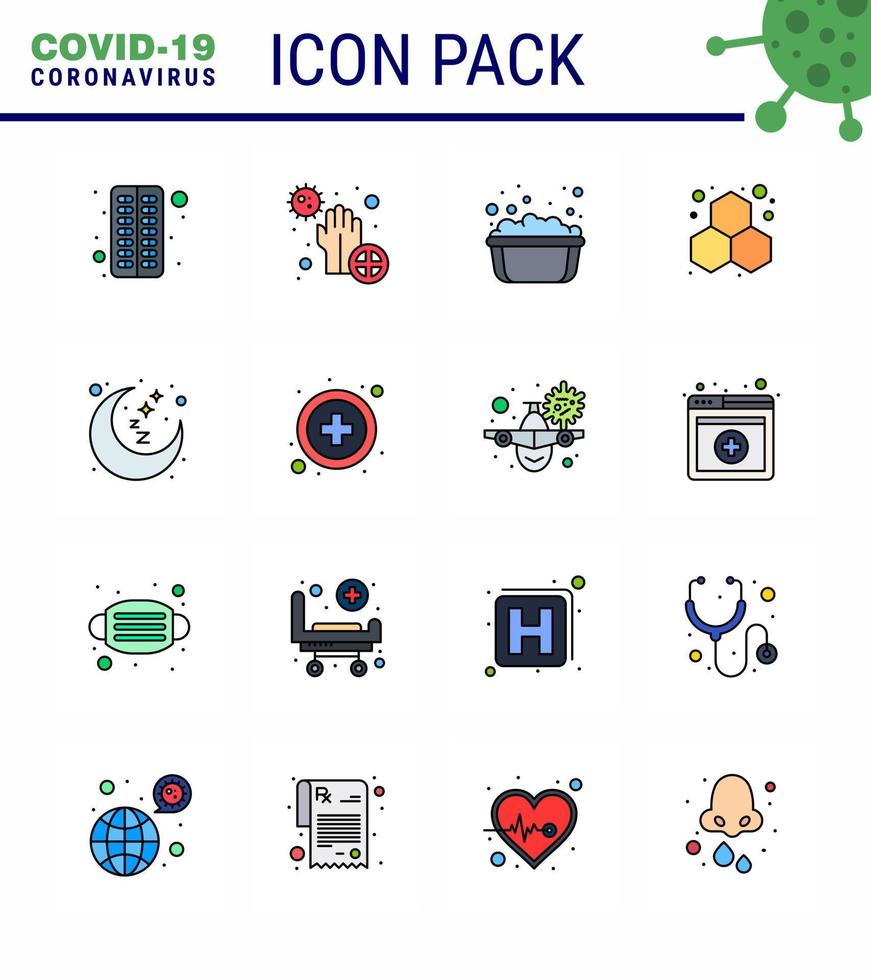 Coronavirus Awareness icon 16 Flat Color Filled Line icons icon included moon laboratory bacteria experiment soapy water viral coronavirus 2019nov disease Vector Design Elements