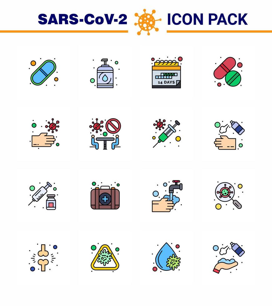 enfermedad del virus corona 16 paquete de iconos de línea llena de color plano chupar como cuidado sucio fecha tableta medicina coronavirus viral 2019nov enfermedad vector elementos de diseño