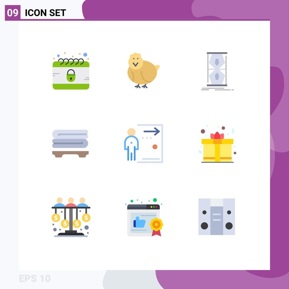 User Interface Pack of 9 Basic Flat Colors of employee wellness access towels time Editable Vector Design Elements