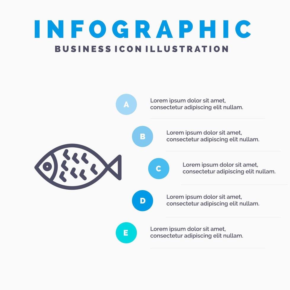 Fish Food Easter Eat Line icon with 5 steps presentation infographics Background vector