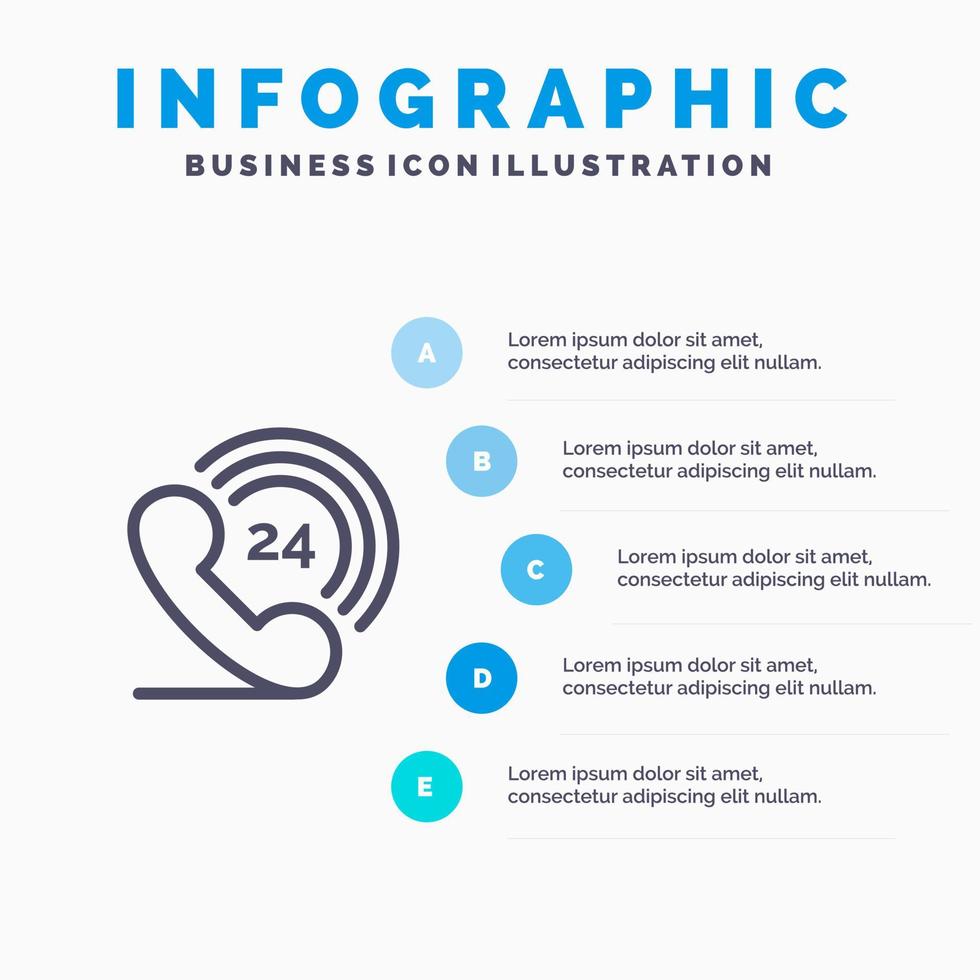 Telephone Phone Ringing 24 Blue Infographics Template 5 Steps Vector Line Icon template