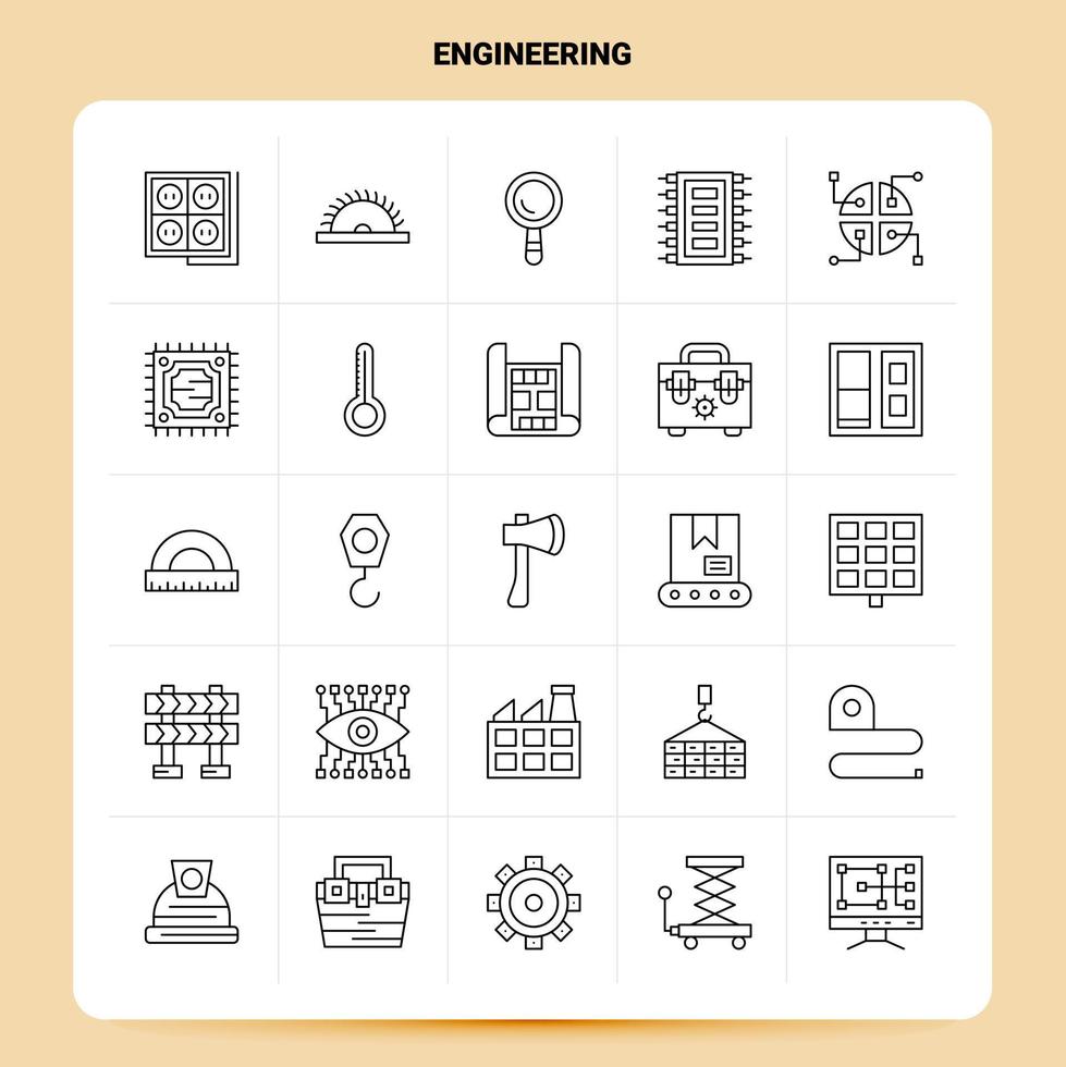 OutLine 25 Engineering Icon set Vector Line Style Design Black Icons Set Linear pictogram pack Web and Mobile Business ideas design Vector Illustration
