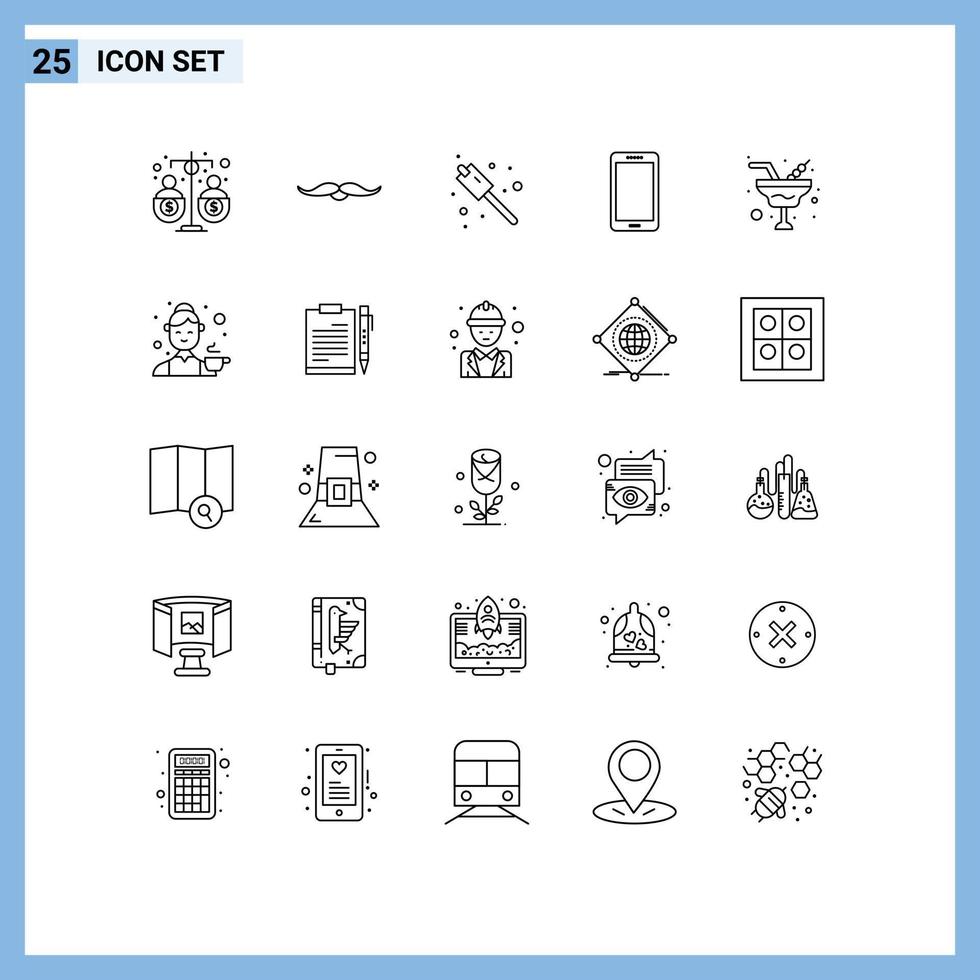 25 Universal Line Signs Symbols of samsung mobile male smart phone sweets Editable Vector Design Elements