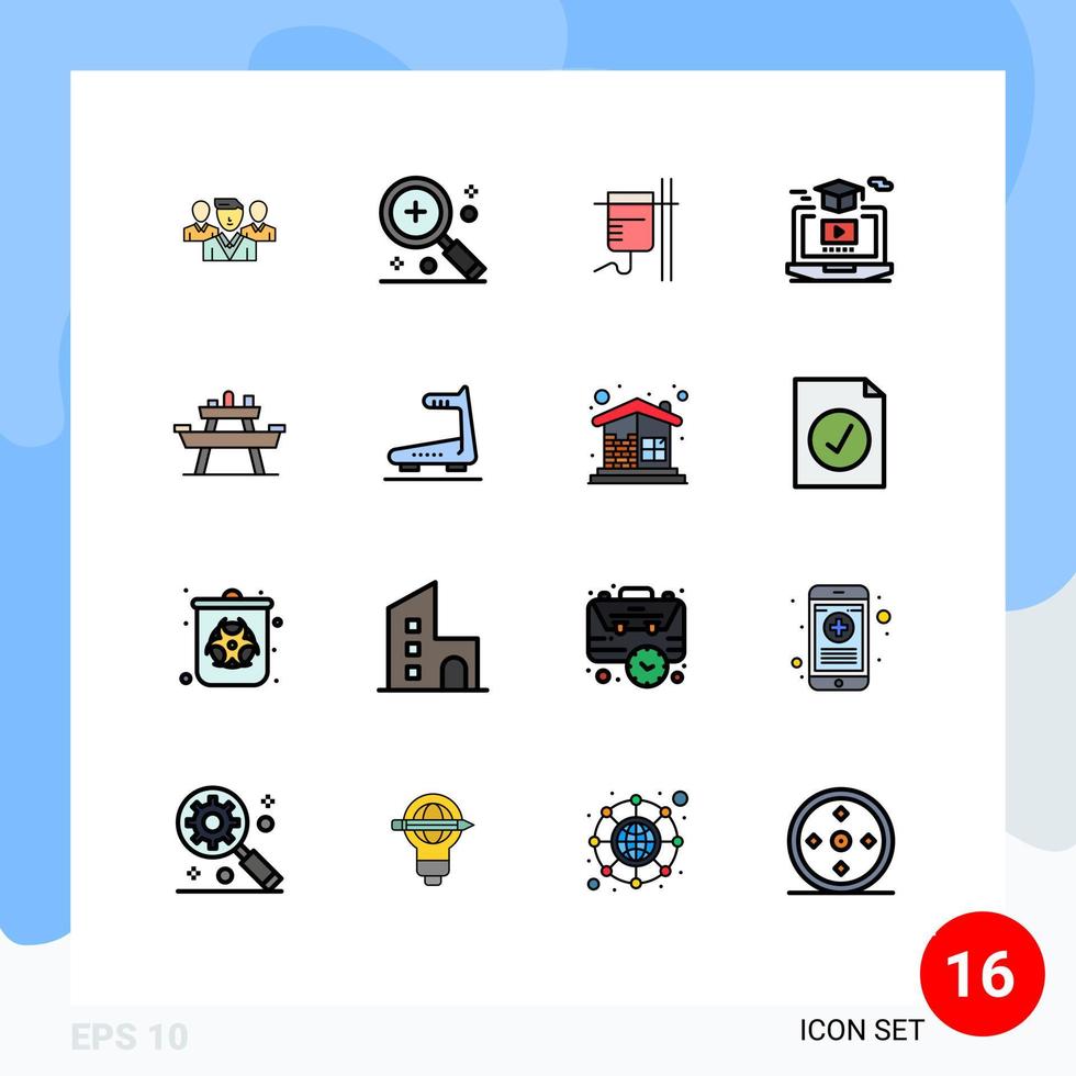 Modern Set of 16 Flat Color Filled Lines and symbols such as hat video ui online transfusion Editable Creative Vector Design Elements