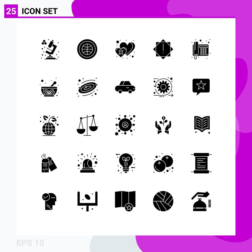User Interface Pack of 25 Basic Solid Glyphs of telephone fax dislike warning alert Editable Vector Design Elements
